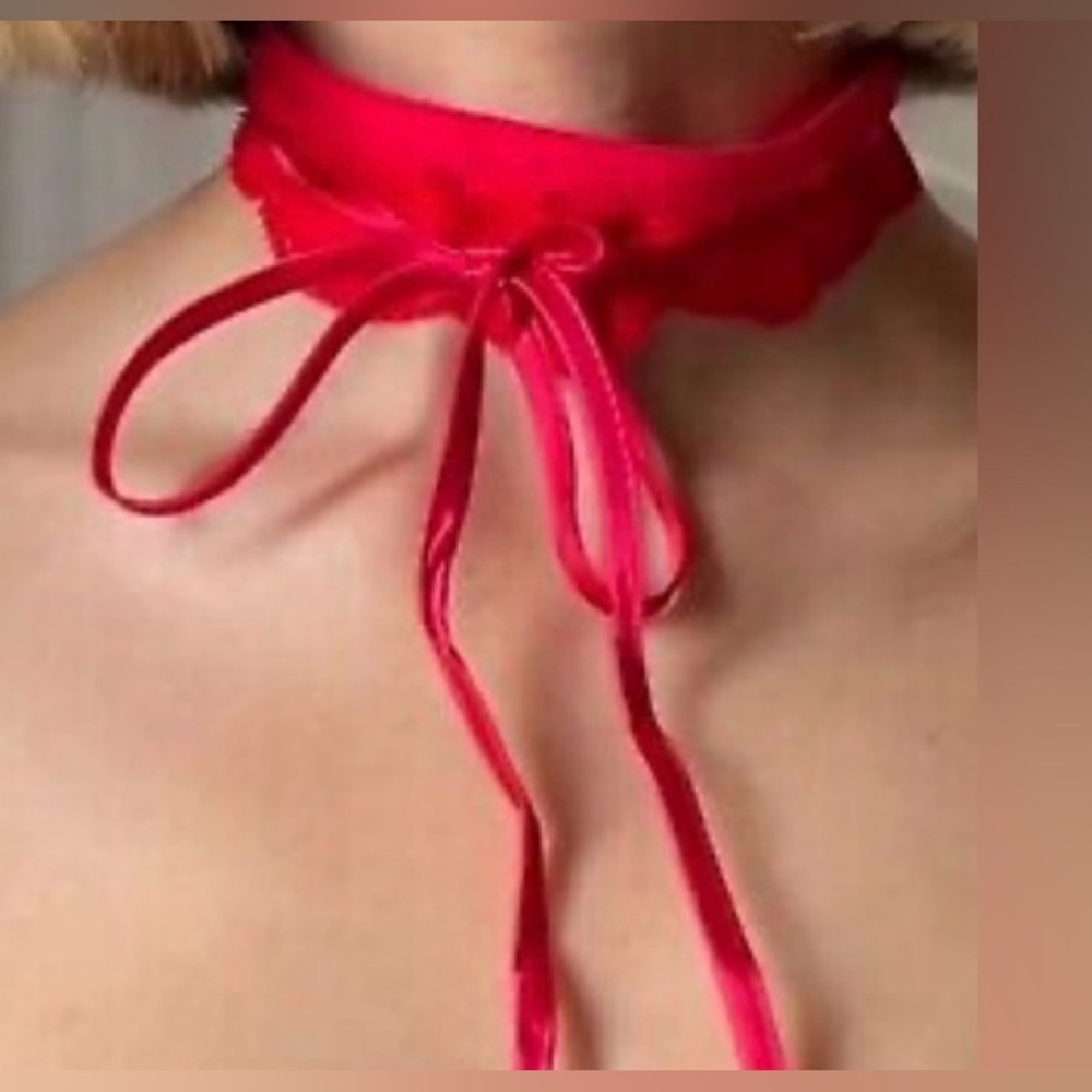 NWT Free people X HAH All Choked Up Choker Lace Garter Necklace XS S M L  Red